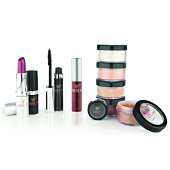 Face powders, lipstick, mascara group.